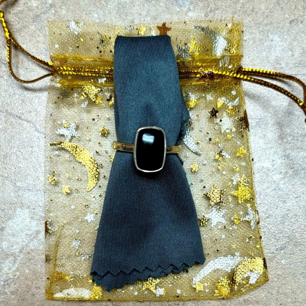 Handmade Authentic Polished Sterling Silver Rectangular Black Onyx Ring